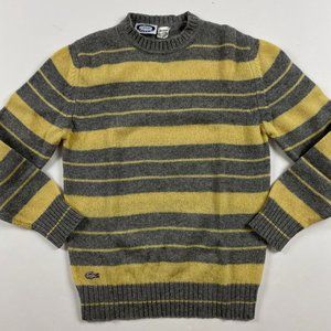 Vintage Izod Lacoste Striped Wool Sweater Women's Medium Gray Yellow